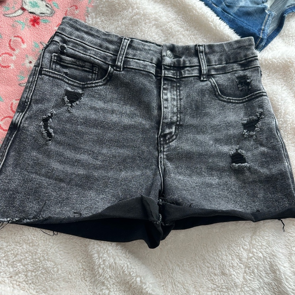 Distressed Black Denim Shorts